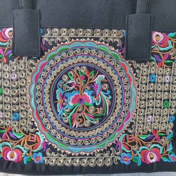 Source Unknown Handbags - Floral Embroider Ethnic Ladies Large Tote/Shoulder Bag with Wooden Beading